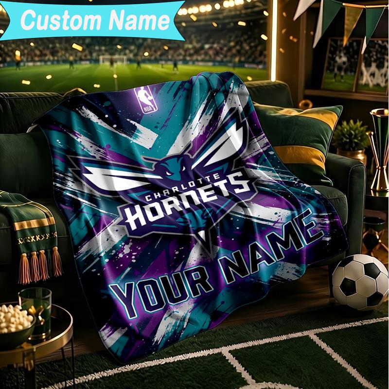 1PC Custom Name Blanket Charlotte Logo Art Flannel blankets Patterns Throw Blanket All-Season Soft Gift for Couch, Bed, Camping, Birthday gifts