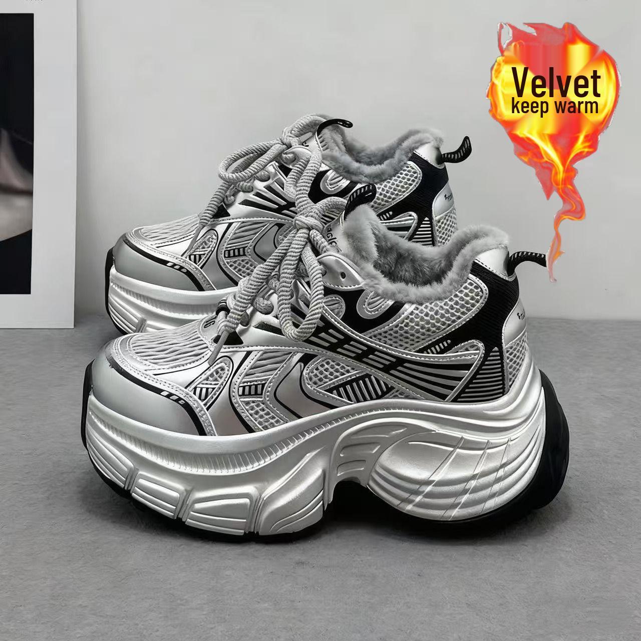 

Velvet Dad Shoes for Women - Winter Style Thick Sole Height Increasing Casual Sneakers 2025 40