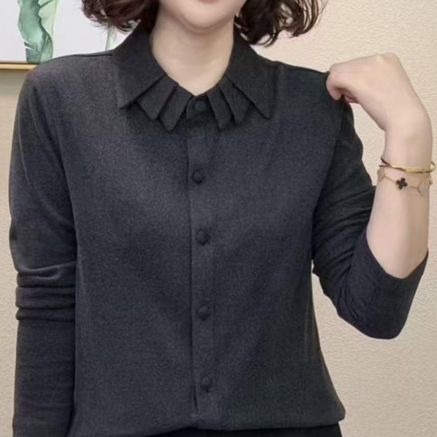 

2025 Winter Women s Age-Reducing Solid Color Long Sleeve Velvet Warm Top 3XL 65-70kg темно-серого