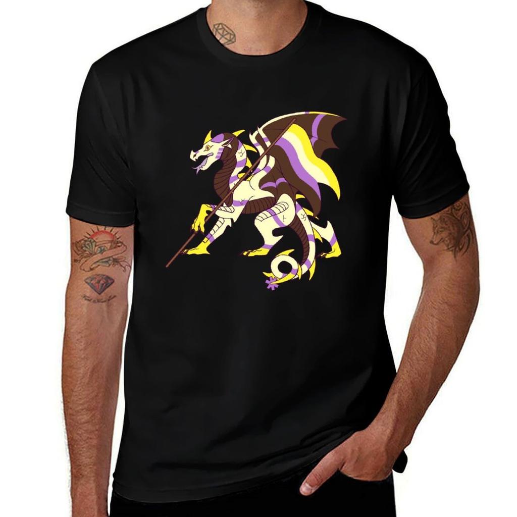 Nonbinary Pride Flag Dragon (4th Edition) Tshirt Plus Size Summer Casual Tshirt