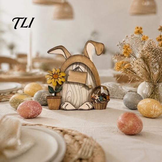 Miniature Mushroom Wood Crafts Wooden Fairy Door Decor, 2D Gnome Elf Ornament, Bunny Hand Fantasy Storybook Style Props Painted Craft,