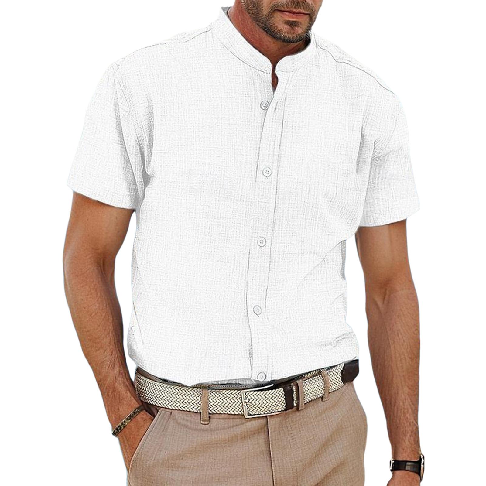 

Дизайнерские весенне-летние мужские повседневные хлопковые льняные рубашки с коротким рукавом, свободные рубашки XL белый