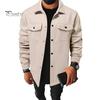 Simple Lapel Male Coat Men Autumn Winter Solid Color Shirt Long Sleeve Flap Relaxed Fit Jacket Pockets Single Breasted Loose Casual Tops Retro Texture