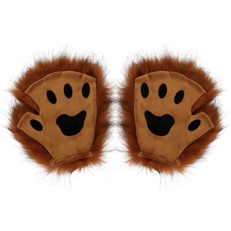 Fuzzy Cat Paw Gloves Half-Finger Cosplay Costume Accessory Halloween Winter Warm Wear