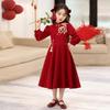 Fashionable Red New Year Princess Dress for Girls, Medium-Large, Autumn/Winter Lady-like Style