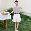 Korean Style Striped Sleeveless T-shirt & Shorts Set for Girls - Summer 2026