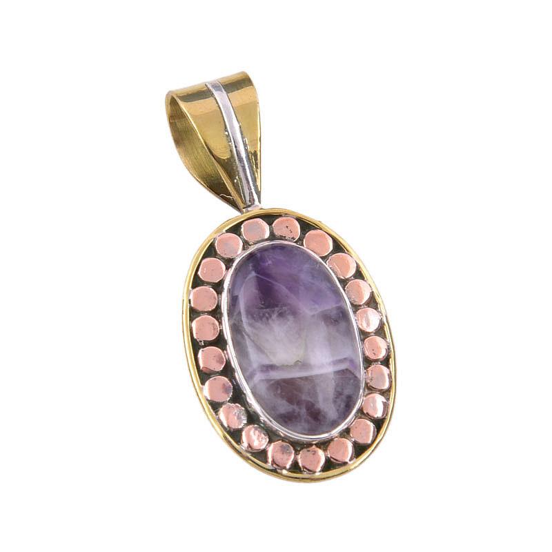 Natural Tiffany Stone 925 Solid Sterling Silver Gift TwoTone Pendant 1.25" I9J17