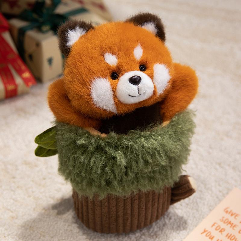 Cartoon Animal Panda Monkey Hand Puppet Plush Toy Doll Raccoon Stump Doll Parent-Child Activity Ragdoll Doll