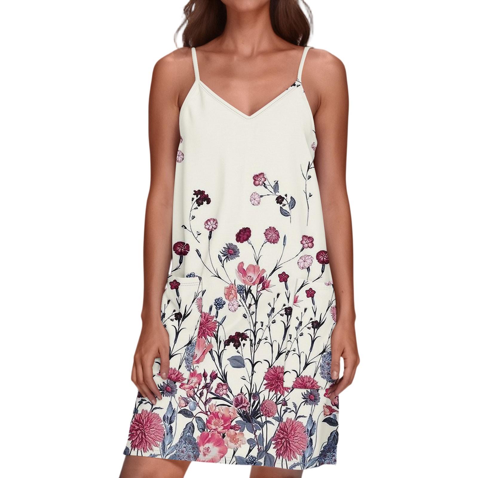 

Женское модное летнее платье с принтом и свободным рукавом и карманом с V-образным вырезом S бежевый