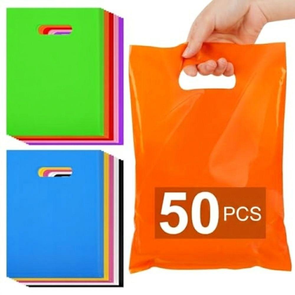 50 PCS Flat Mouth Gift Packaging Bag Die Cut Handle Retail Carry Case For Kids Birthday