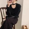 Women's Korean Style Ribbon Halterneck Wool Sweater – Elegant Round Neck Base Layer