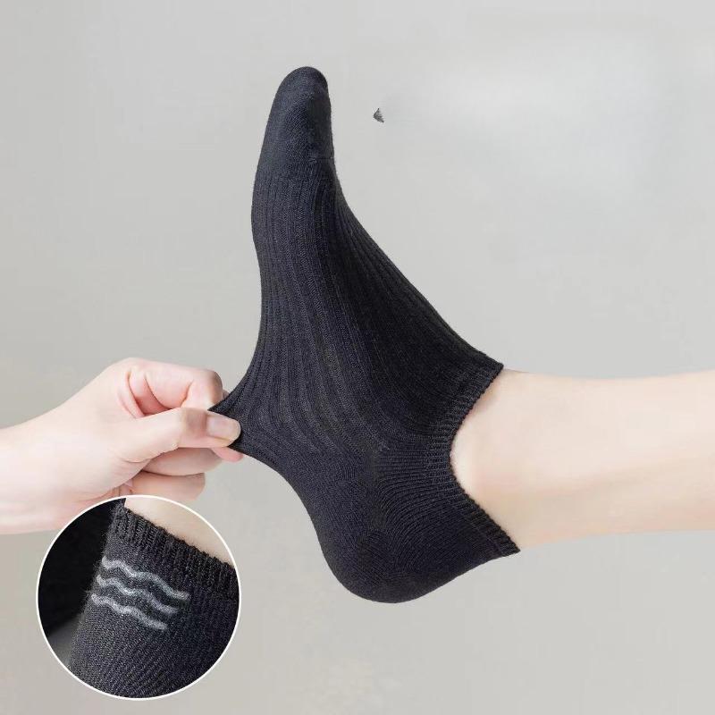 5 Pairs No Show Solid Boat Men Socks,Simple & Breathable Unisex Ankle Socks,Women's Stockings&Black Low Tube Cute Socks