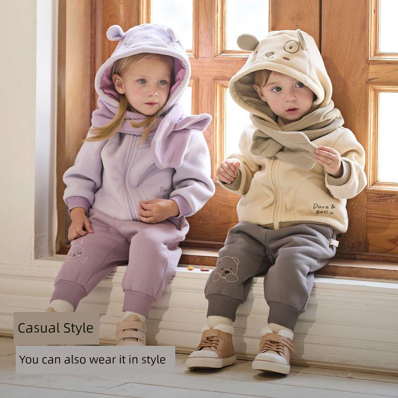 David Bella Boys' and Girls' Fleece-Lined Pants, Children's Thickened Sweatpants, Baby Casual Pants, Winter Children's Clothing