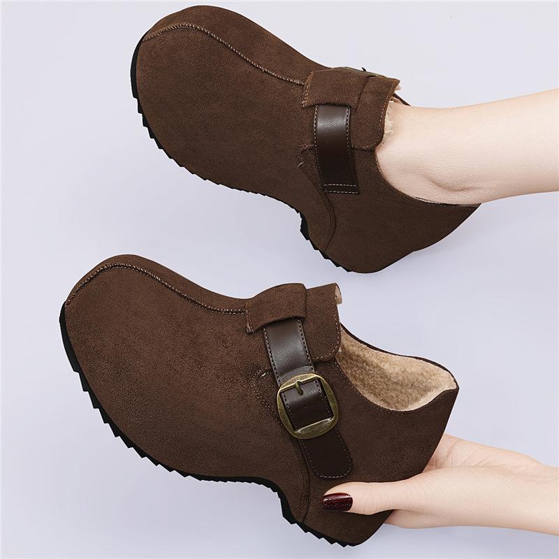 Casual fleece platform Birkenstock new autumn and winter heightened retro cotton shoes lazy women's shoes snow boots