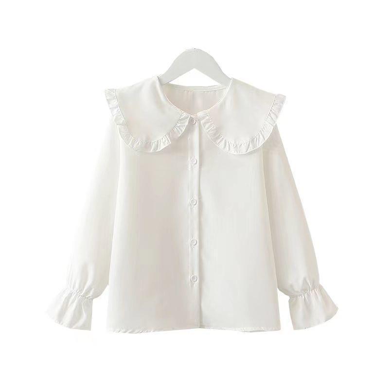 Girls Long-sleeved Shirt Doll Collar Autumn New Style Children Girl Button White Shirt Spring Autumn