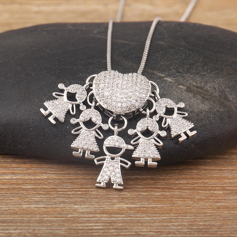 AIBEF Trendy Boy/Girl Pendant Necklaces Women Charm Cute Chain Choker Heart Family Jewelry Son/Daughter Birthday Gifts