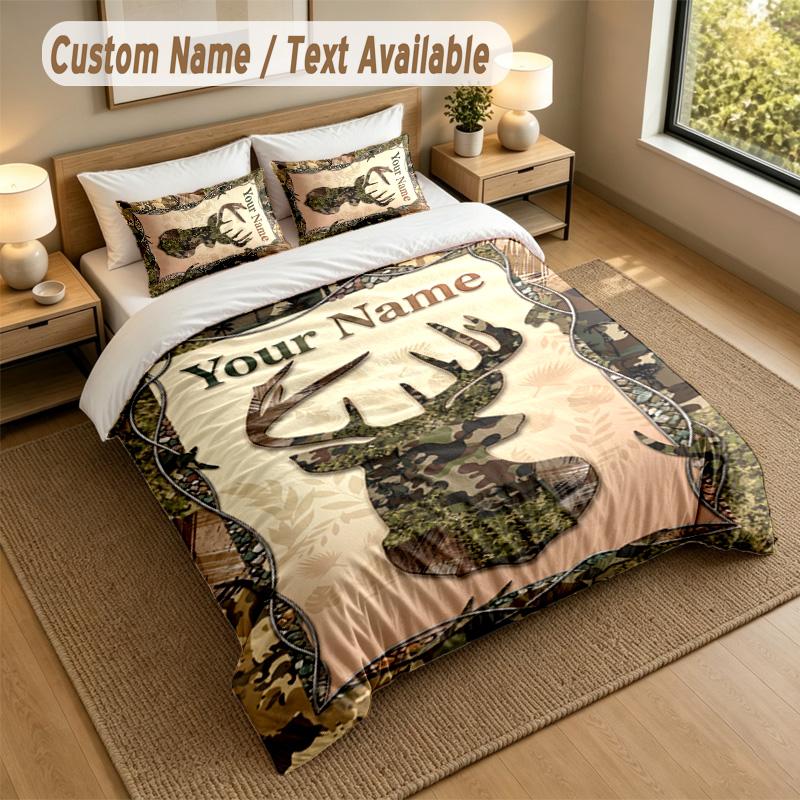 Deer Theme Personalized 3Pcs Bedding Set Custom Text & Name 1 Sheet 2 Pillowcases Household Bedding 1pc