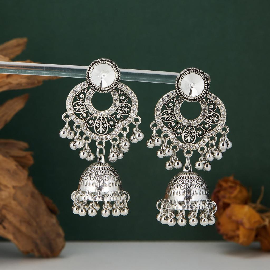 Retro Rhinestone Bell Dangle Earrings - Versatile Bohemian Style