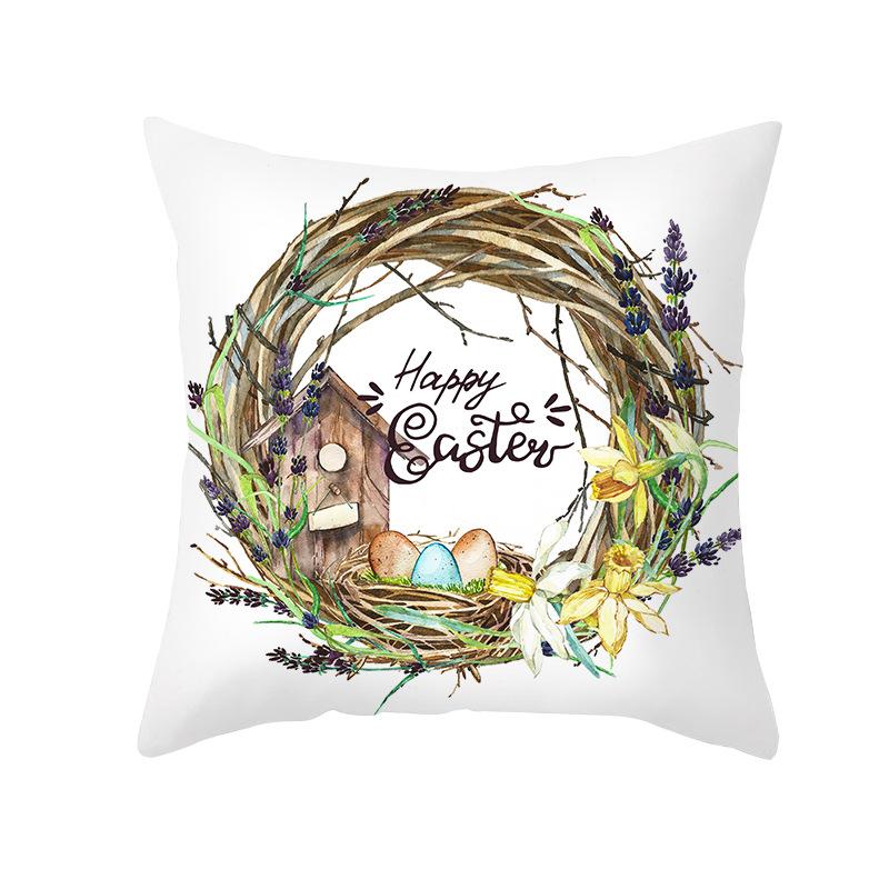 Easter Pillowcase Cartoon Print Bunny Egg Sofa Pillowcase Peach Skin Bedside Cushion