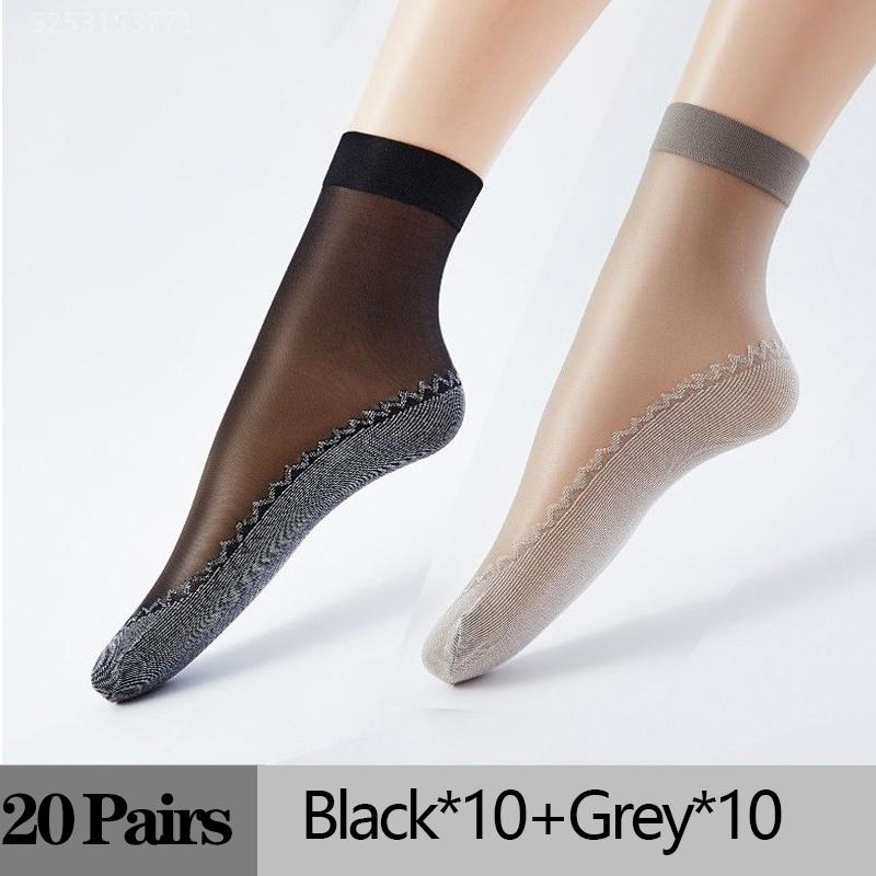10/20 Pairs Short Socks Women Ultrathin Elastic Lace Transparent Sock Woman Summer Breathable Non-Slip Bottom Splice Cotton Sock