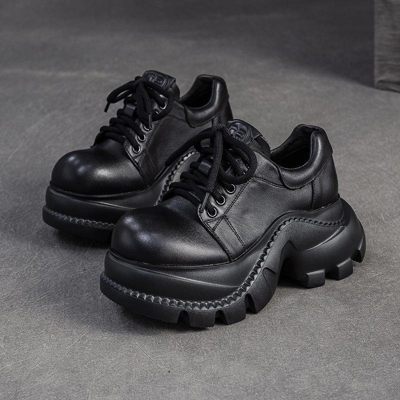Fashion GKTINOO British Style Platform Shoes Autumn Winter 2025 New Commuting Height Increasing Genuine Leather Lace Up Women's Shoes