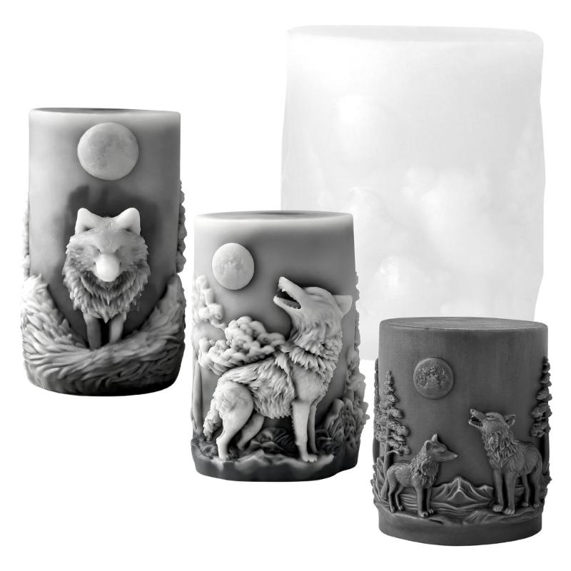 Premium Silikon 3D Wolf Zylinder Kerzenform für handgemachte Seife, Säulenkerzen und künstlerische Harz-Kreationen Bastelprojekte