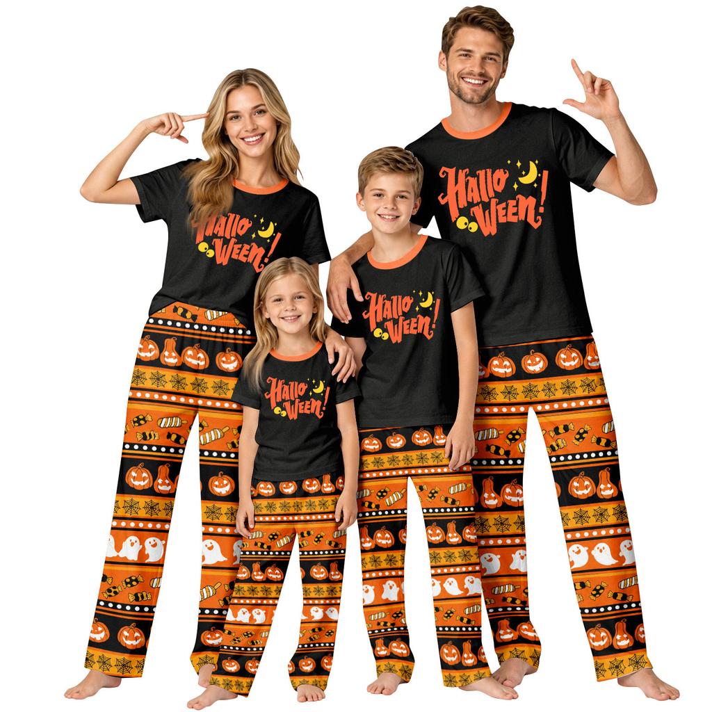 Family Matching Halloween Printed Pajama Set Short Sleeve Top and Pants
