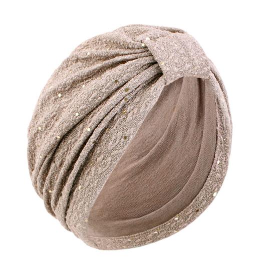Turban Hat for Women, Sequined Crepe Fabric Headwrap, Ethnic Style Knotted Front Headwrap for All Face Shapes хаки