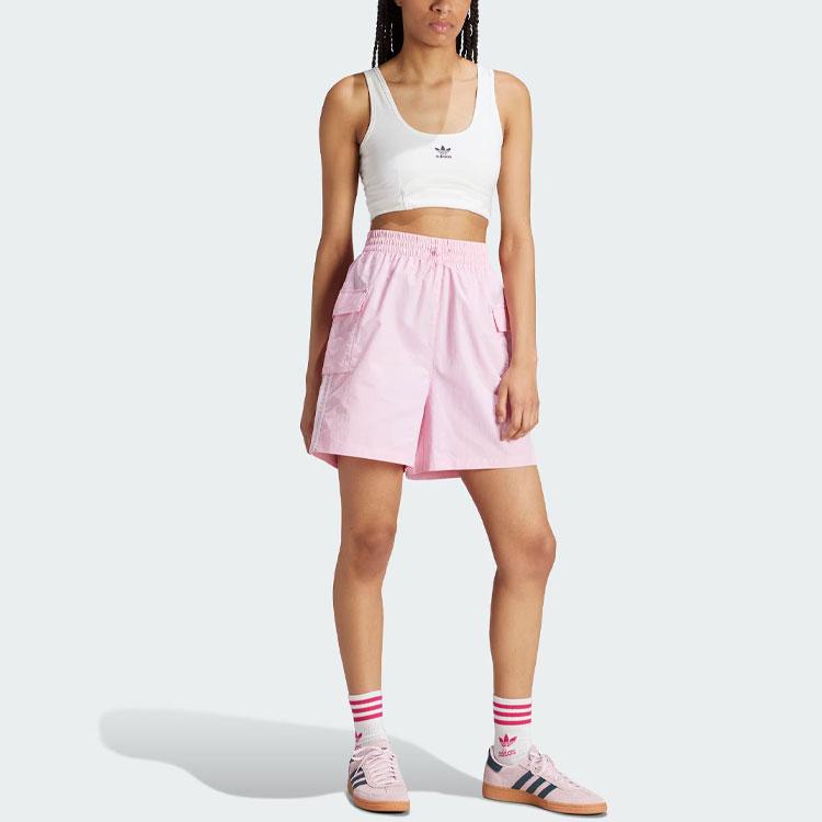 Adidas Originals Adicolor Cargo Shorts With Three Stripes Patchwork Loose Fit Women Shorts Pink JH1076