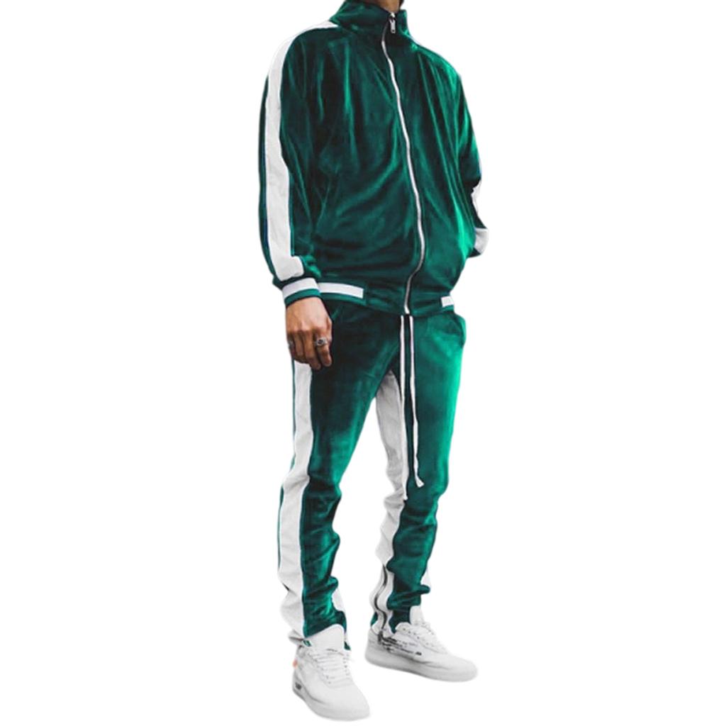 Men Leisure Splicing Knitting Zipper Cardigan Sweater Set