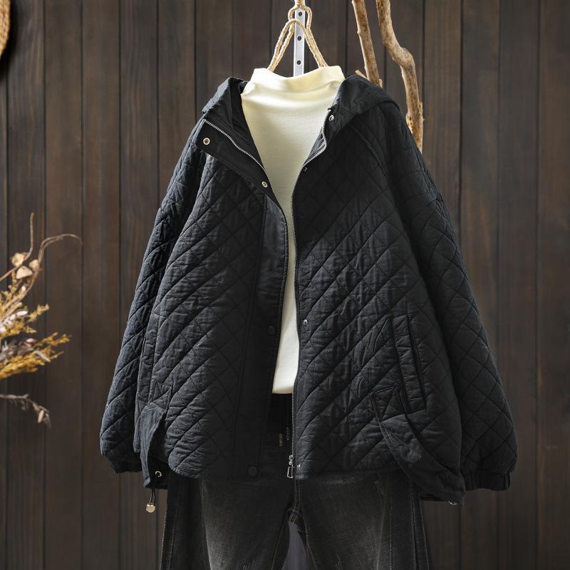 Women`s Retro Quilted Hooded Cotton Jacket