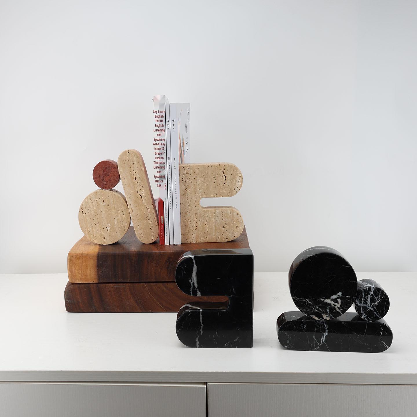 Nordic Geometric Marble Bookends: Modern Home Decor for Study & Bookshelves Decorative Bookend