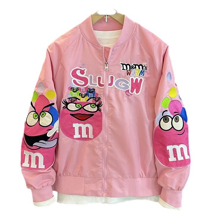 Unisex Cartoon Embroidered Baseball Jacket - Trendy Hip-Hop Style for Spring and Autumn