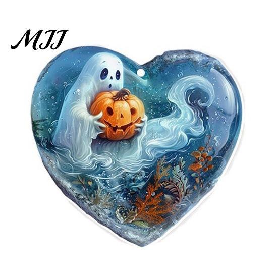 Clear Acrylic Holiday Ornaments Halloween Ghost Keychain, Spooky Pumpkin Keyring Pendant, Keychain Party Favors Cute Heart Bag Charm for Backpacks,