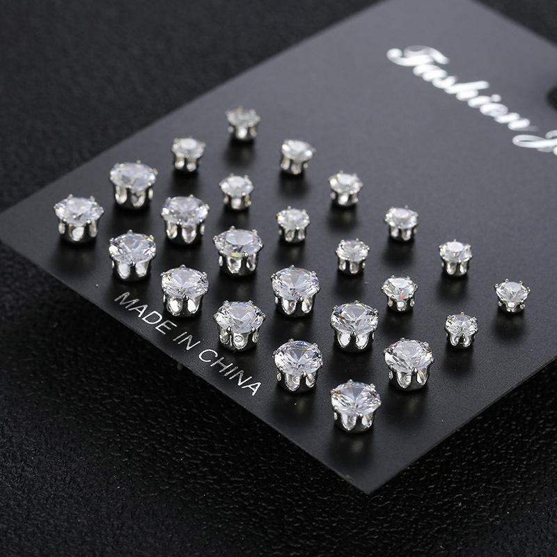 12/1 Pairs Shiny Zircon Stud Earrings Set For Women Men Daily Versatile Chic Color Crystal Ear Jewelry Gifts Accessorie