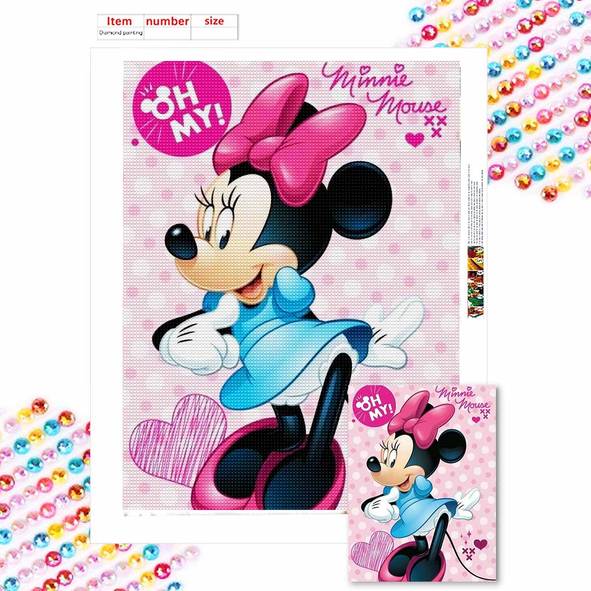

5D Diy Diamond Painting Playful Minnie Full Drill Rhinestones Mosaic Embroidery Handmade Products Home Decor Gift Round 20x30cm