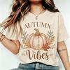 Autumn Vibes Vintage Pumpkin T‑Shirt, Gift for Her Best Friend, Retro Fall Graphic Shirt, Thanksgiving Gift for Women, Custom Cotton Tee