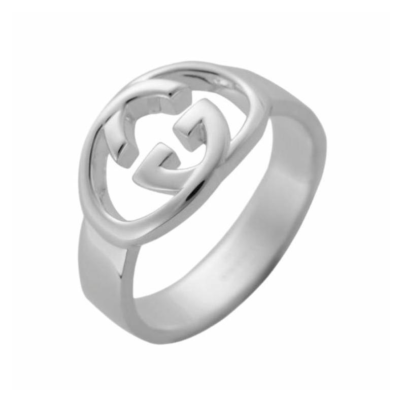 Gucci Interlocking Logo Design Interlocking Double G Pattern Sterling Silver Ring Unisex Couple Style Silver серебряный