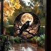 Waterproof PVC Wall Art Halloween Raven Moon Static Glass Sticker, Removable Window Decals, Vintage Dead Branch Murals Crow Cling for Home