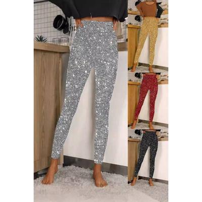 High Waist Leggings Pailletten Glitzer Leggings Freizeithose Hose