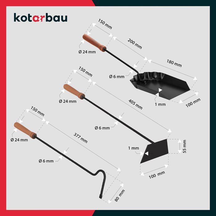 Serviteur De Cheminée - KOTARBAU - 3 Pièces - Métal - Bois - Antidérapant
