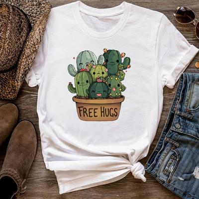 (Asian Size) Women Print Tee Top Cactus Plant Trend Cute  Fashion T Shirt Woman Female T Clothing Short Sleeve Graphic T-shirts