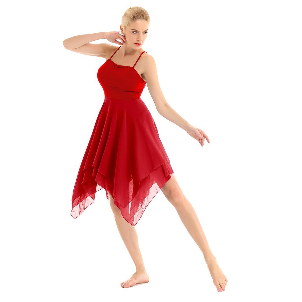 Women Adult Chiffon Overlay Ballet Contemporary Modern Dance Dress Lyrical Leotard Costume Dancewear