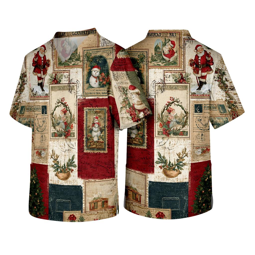 Men's Christmas Themed Caregiver Uniform for Holiday Work Apparel