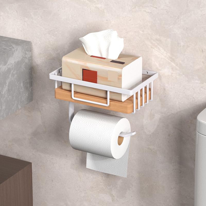 Wooden Toilet Paper Holder Bathroom Wall Mount WC Paper Phone Holder Shelf Storage Paper Towel Holder Accessories