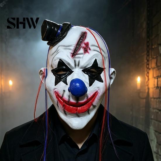 Sprzęt na imprezę Halloweenowy Straszny Lateksowa Maska dla Dorosłych, Straszny Rekwizyt Cosplay Clown, Przerażająca Pełna Maska na Głowę Kostium dla Dorosłych, Dom Strachów,
