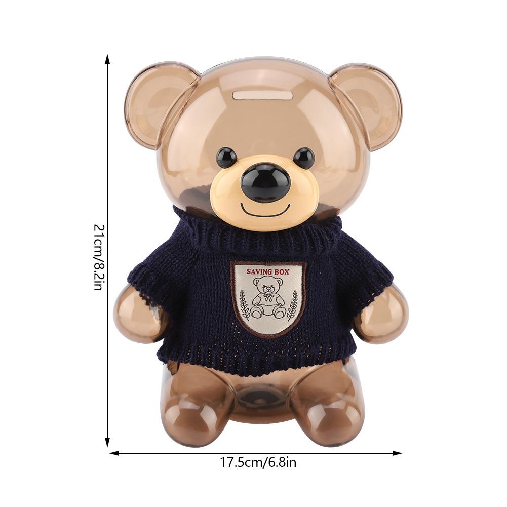 Children Coin Piggy Bank Money Box Cartoon Clothes Bear Plastic Transparent  (Blue)