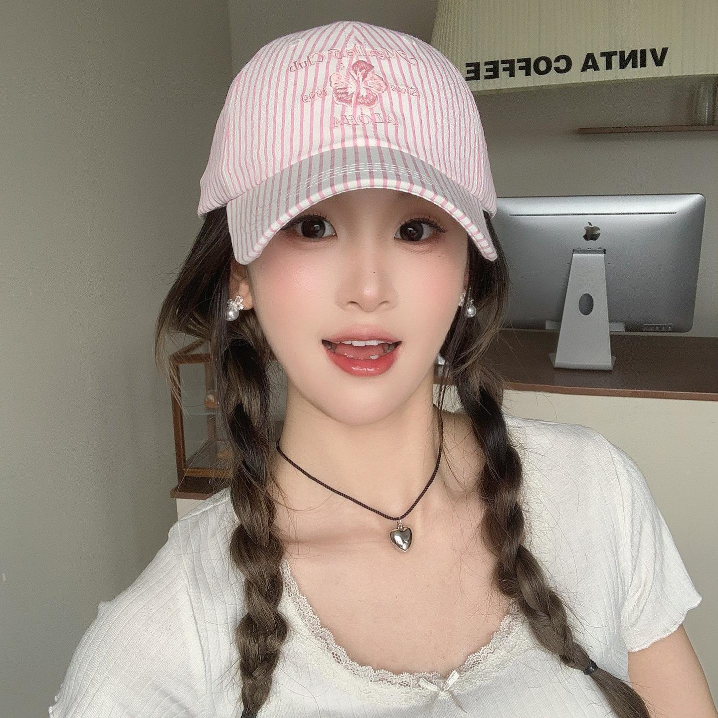 Spring And Summer Flower Letter Embroidery Striped Men S And Women S Baseball Caps Fashion Cap Sun Hat One size fits all