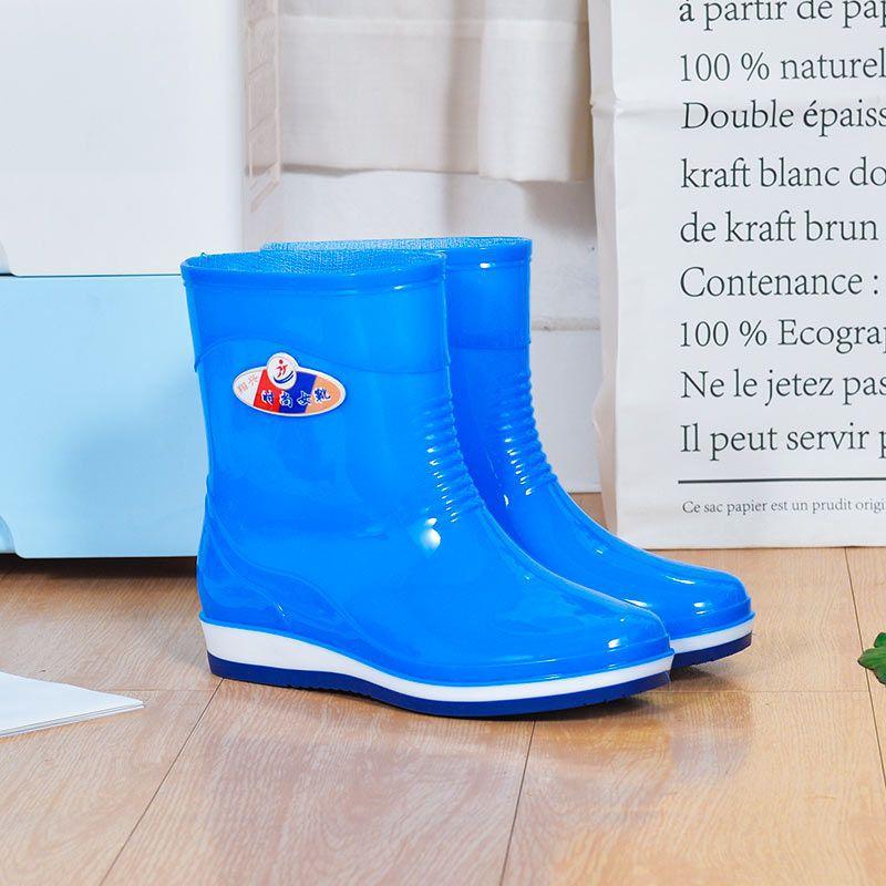 Rain shoes women's anti-skid shoes women's medium tube fleece rain boots short rain shoes kitchen work shoes non-slip shoes rubber shoes women