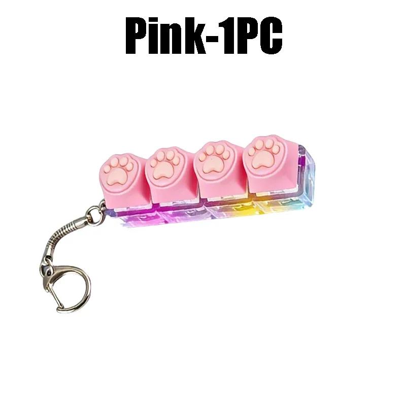 Cat Paw Glow Keychain Fidget Toy Light-Up Silicone Keyboard Button Stress Reliever Portable Clicker Keyring for Anxiety Desk